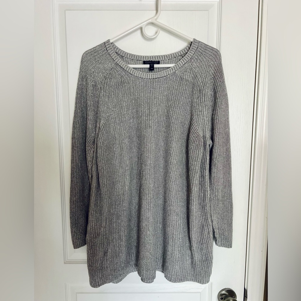 Eileen Fisher Light Gray Sweater Organic Cotton Blend Minimalist Scandi medium